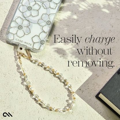 Crystal Pearl Gold Phone Charm