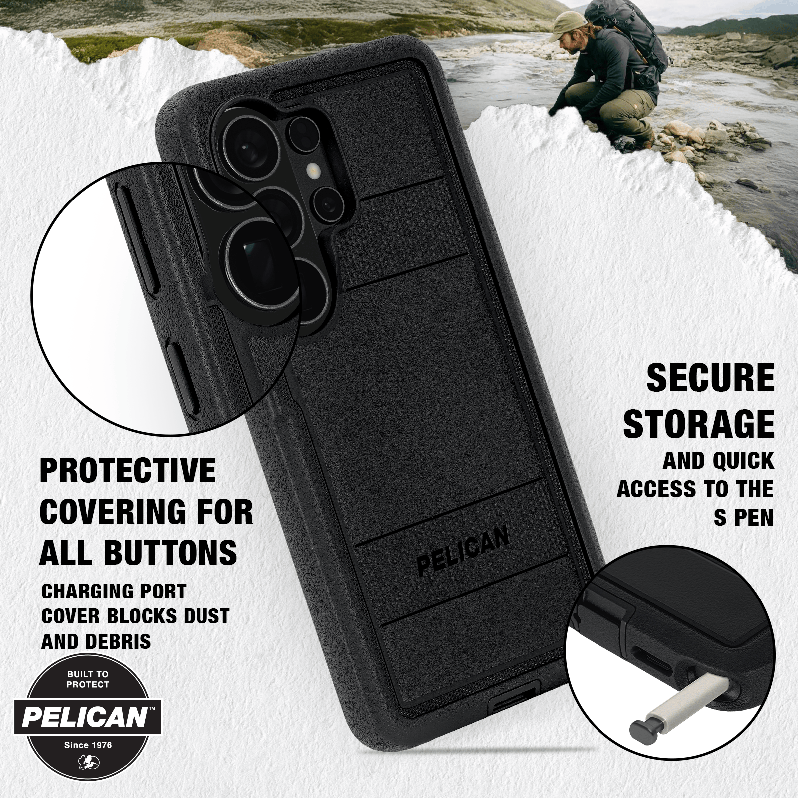 Pelican Voyager Black with Holster and Magnet - Galaxy S26 Ultra