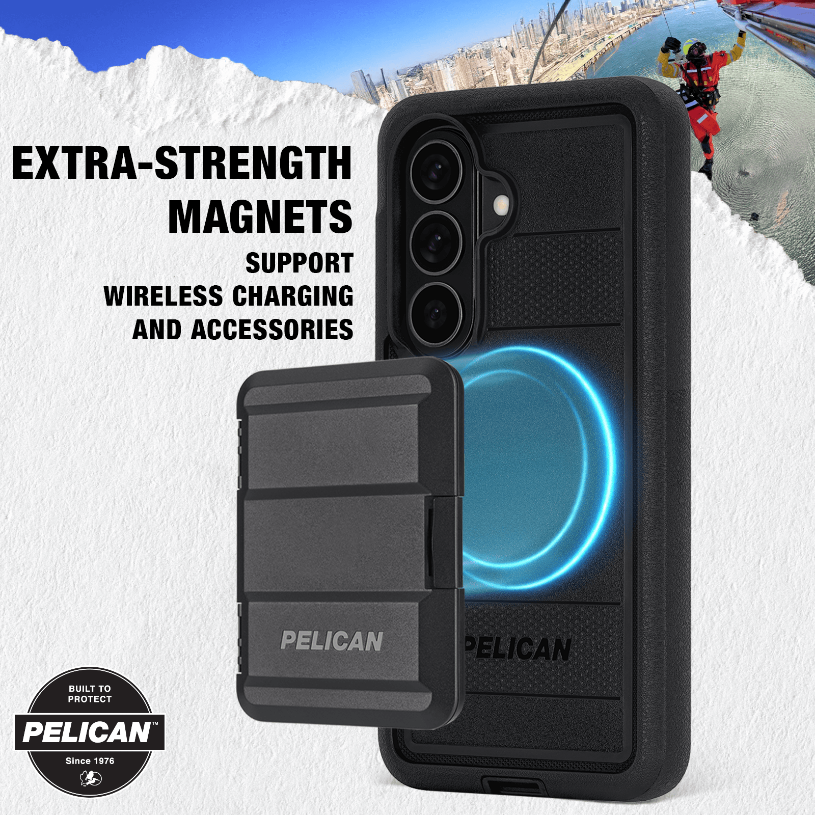 Pelican Voyager Black with Holster and Magnet - Galaxy S26