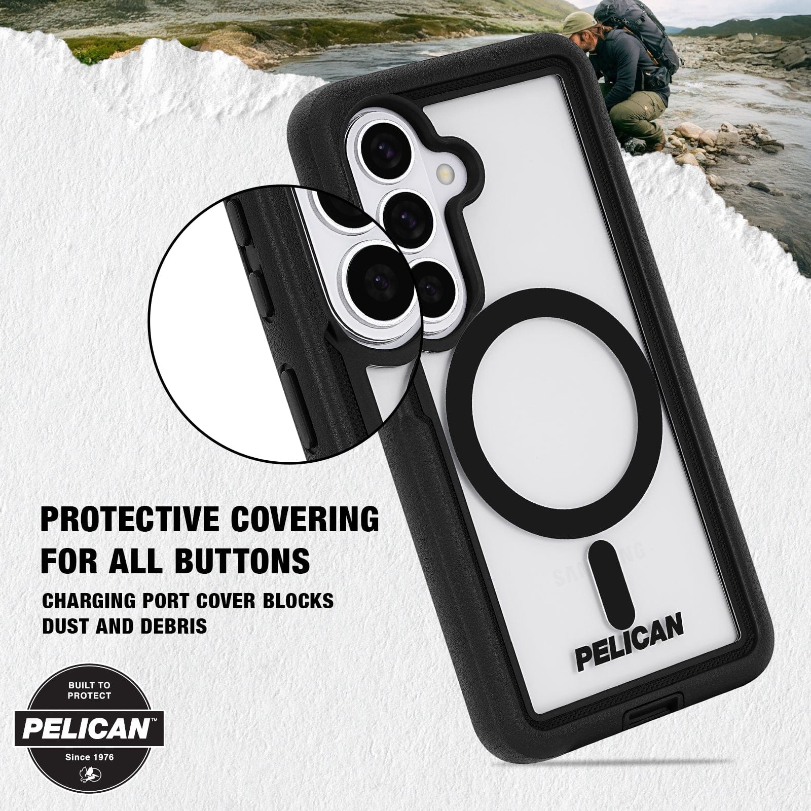 Pelican Voyager Clear/Black with Holster and Magnet - Galaxy S26